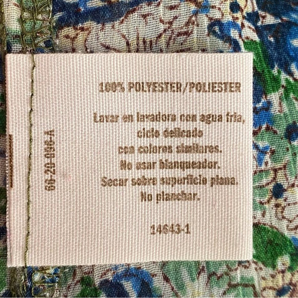 Decree Spring Summer Blue & Green Floral Chiffon Short Sleeves Ruffle Hem Top - Picture 4 of 7